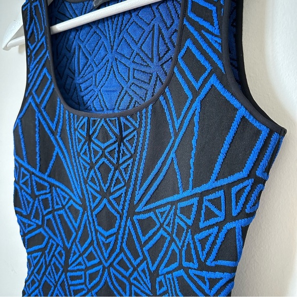 RVN Geo Textured Jacquard Blue Knit Dress Size S - Picture 4 of 7